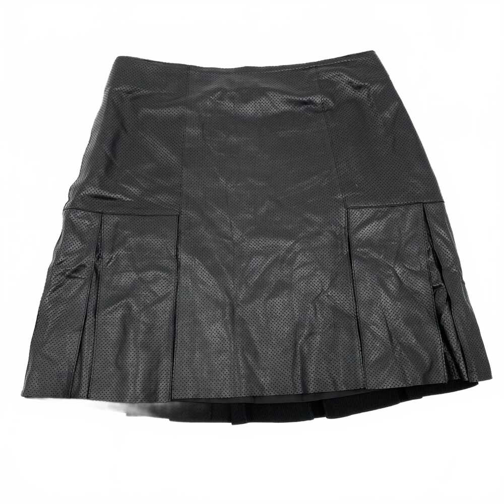 Akris Punto Black Leather & Wool Pleated Mini Skirt | Size 8